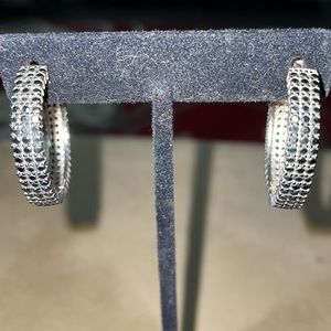 Silver 925 FUZION CREATION BLACK CUBIC ZIRCONIA HOOPS EARRINGS